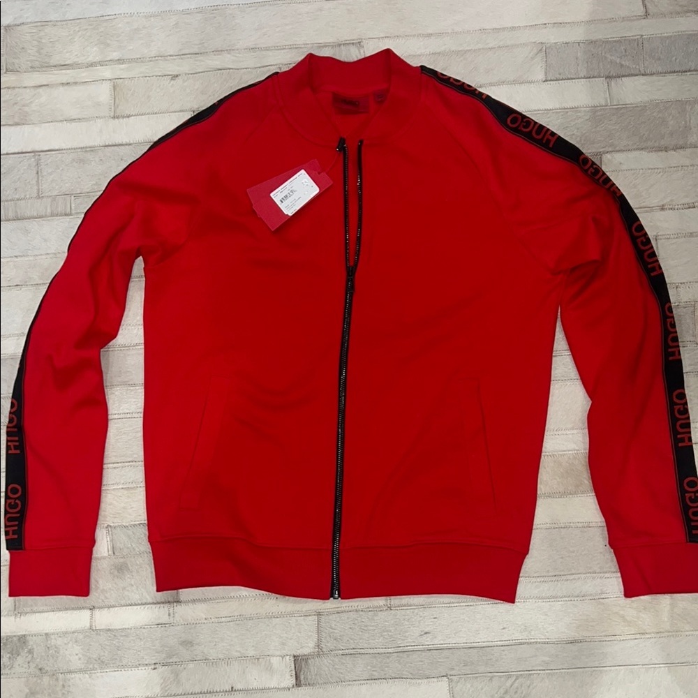 Hugo Boss Men's jersey sweat zip front Sweater with Black HUGO Accents